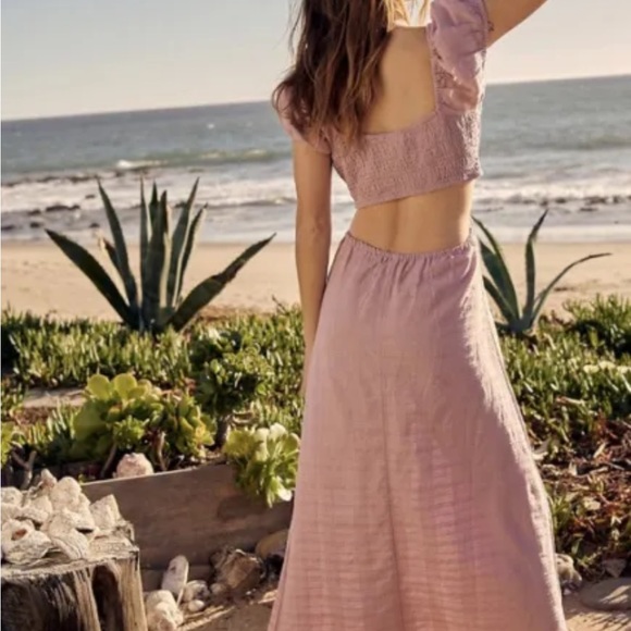 Free People Endless Summer Extra Dose Keyhole Cutouts Midi Dress in Lilac Rose L - Picture 4 of 4